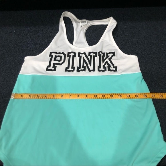 PINK Victoria’s Secret Green & White Tank Top Size Medium - Picture 6 of 9